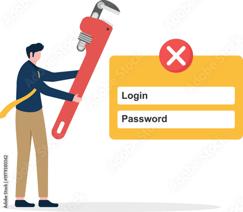 Professional fixing a login error with a wrench