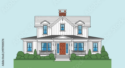 Modern Farmhouse Style Home Exterior Illustration