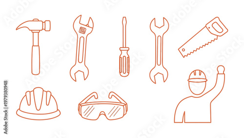 Tools of the Trade: Illustrated tools of the construction worker, showcasing essential equipment for building and repair. A visual guide for the construction process