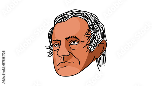 Washington Irving Portrait, flat vector illustration
