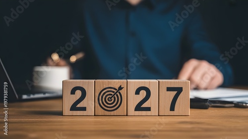 2027 Goal Target Concept with Wooden Blocks