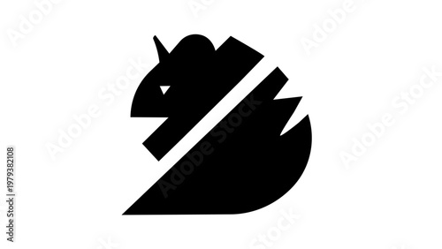 Minimalist wild boar head logo, abstract geometric monster icon with diagonal cut, vector aggressive animal symbol isolated on white