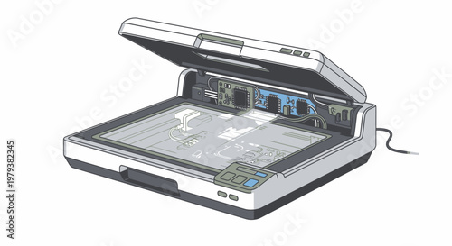 Flatbed Scanner Interior with Electronic Components - Technology Illustration