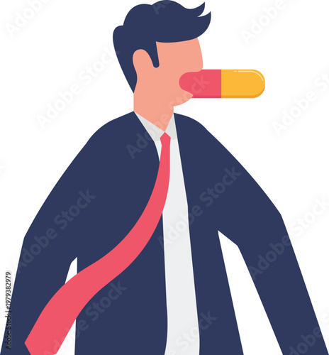 Professional with a giant gold pill in his mouth