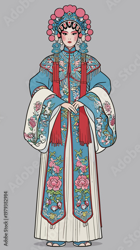 Chinese Peking Opera Female Character in Traditional Costume