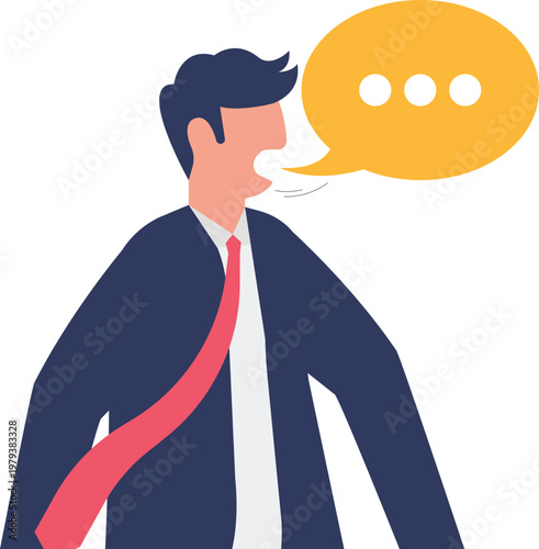 Professional with a giant chat bubble coming out of mouth