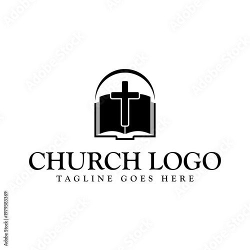 Church and book logo design isolated on white background