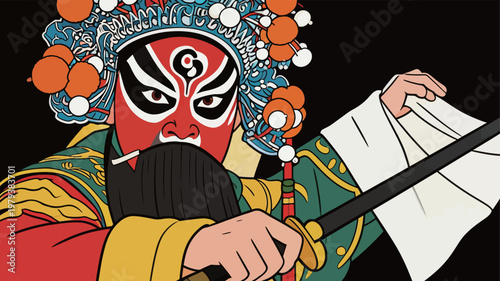Chinese Peking Opera Character with Traditional Makeup