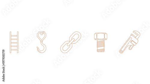 Industrial Elements Icon Set: A collection of meticulously designed icons representing essential industrial elements, each subtly outlined.