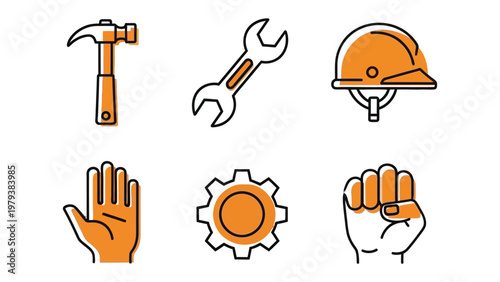 Hand tools collection: A collection of various hand tools illustrated in clean lines and a vibrant color scheme, ideal for representing construction, craftsmanship, or any project that requires tools.