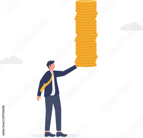 Professional balancing a tall stack of gold coins