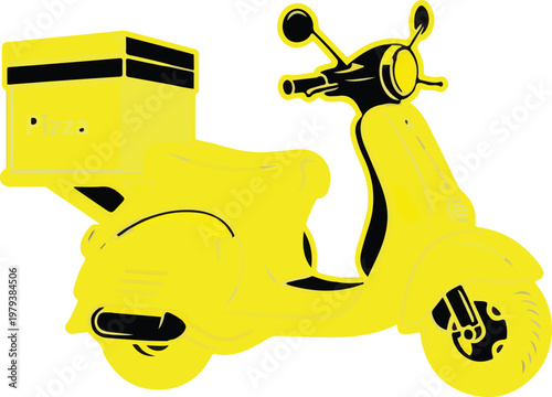 Yellow Scooter with Delivery Box Attached.