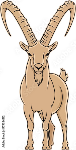 Large Tan Goat with Long Horns.