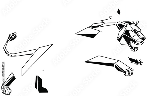 Geometric tiger head breaking apart.