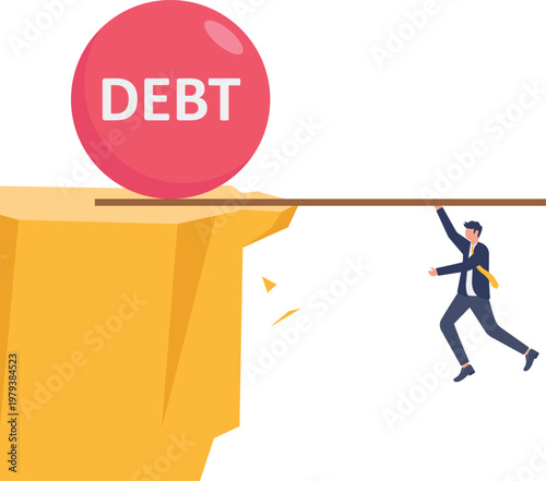 Professional preventing a giant DEBT ball from falling off cliff