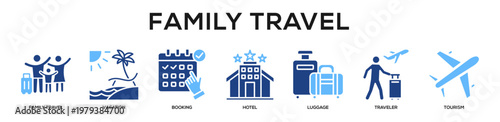 Glyphcolor - Family Travel web banner icon vector illustration concept