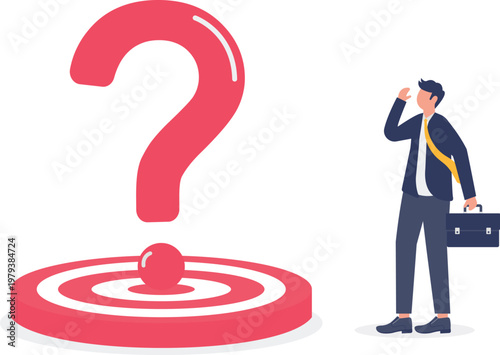 Professional sitting on a target with a question mark