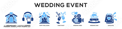 Glyphcolor - Wedding Event web banner icon vector illustration concept