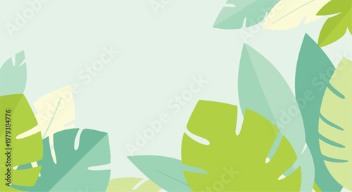 Minimalist Green Tropical Leaves Vector Background