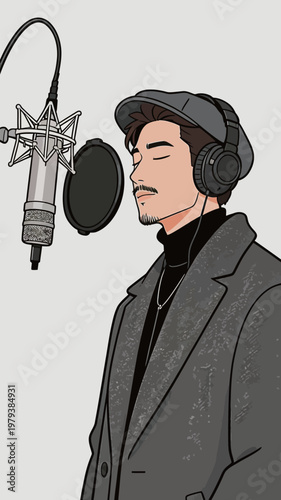 Man Recording Audio in Professional Studio