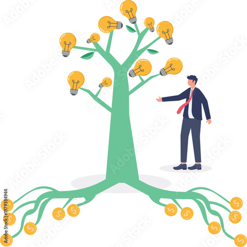 Professional tending to an idea tree with lightbulb fruits