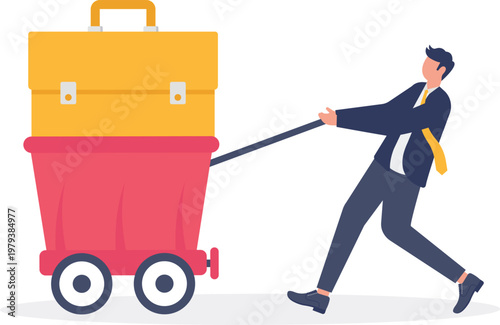 Professional pulling a heavy suitcase on wheels