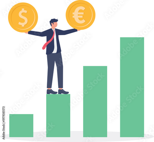 Professional balancing gold and euro coins on graph
