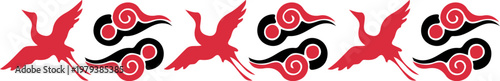 Traditional Asian Crane Cloud Pattern
