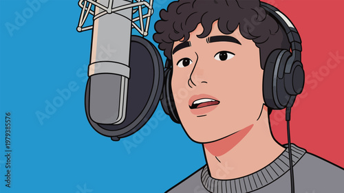 Man Wearing Headphones Recording Voice