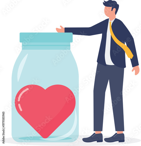 Professional putting a heart into a glass jar