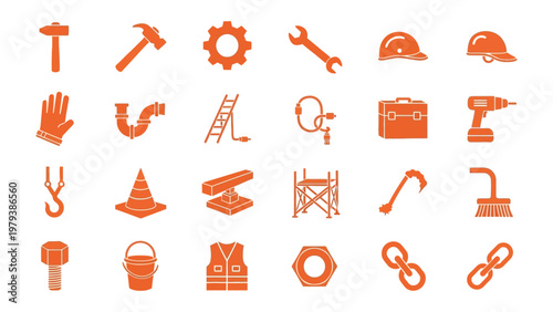 Assorted Construction Tools: A collection of essential construction tools are neatly arranged, a comprehensive array of instruments and equipment for building and repair.