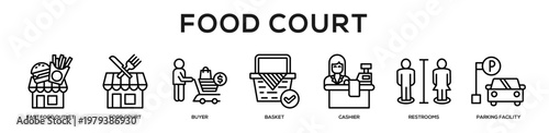 Food Court web banner icon illustration concept