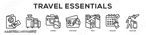 Travel Essentials web banner icon illustration concept