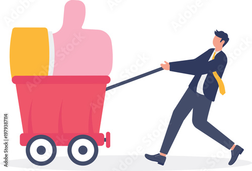 Professional pulling a heavy suitcase with a thumb up icon