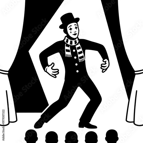 Mother carrying baby with accordion under moonlight silhouette