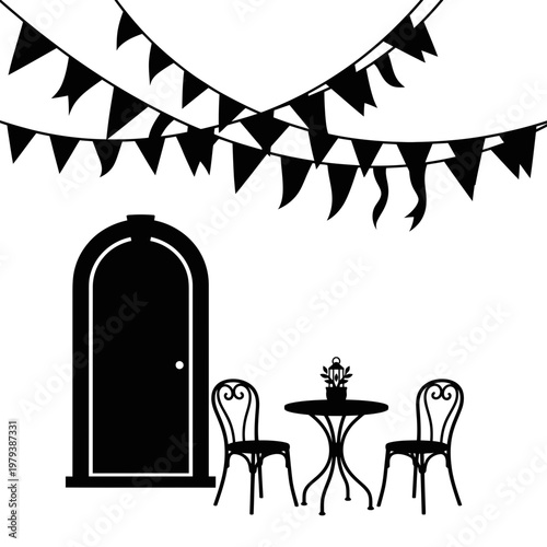 Campfire beacon on mountain ridge silhouette