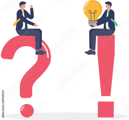 Professional sitting on a giant red question mark