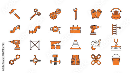 Construction Toolkit Icon Set: A comprehensive collection of construction and maintenance tools, designed with vibrant icons.