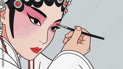 Chinese Opera Diva Applying Eye Makeup