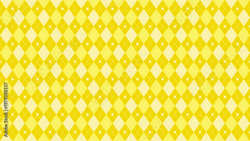 Classic Yellow argyle seamless pattern with dotted lines and star accents, perfect for holiday and Christmas designs