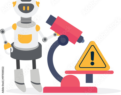 Robot analyzing a globe under a microscope