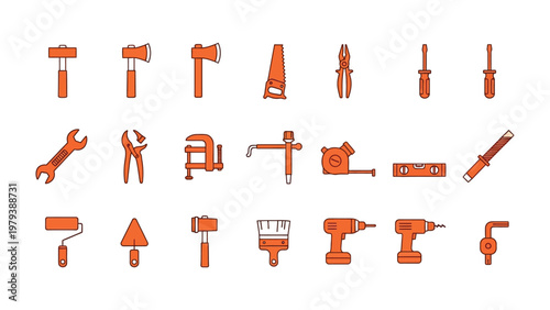 Collection of Handy Tools: A comprehensive collection of various handy tools in vibrant colors, designed for DIY and construction. showcasing their utility and diversity.