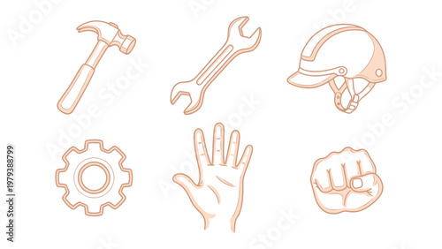 Handy Helpers and Building Blocks: A collection of essential tools and elements, hand-drawn to represent the fundamental components of construction, design, and manual labor.