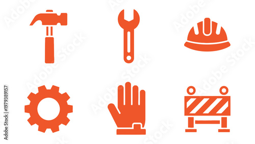 Construction Tools: An array of essential construction tools, rendered in a striking orange hue, laid out against a clean background, ready for any project.