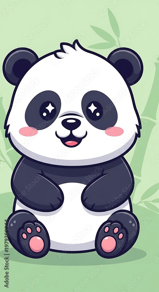 Fototapeta premium Cute cartoon panda bear smiling happily.