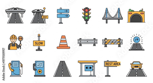 Collection of Transportation and Road Icons.