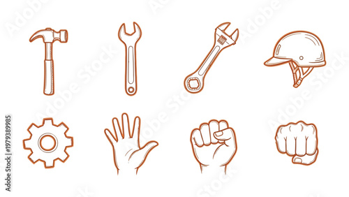 Engineering Icons: A collection of meticulously crafted engineering icons, embodying the tools and elements of creation, designed with simple lines and outlines for universal application. 