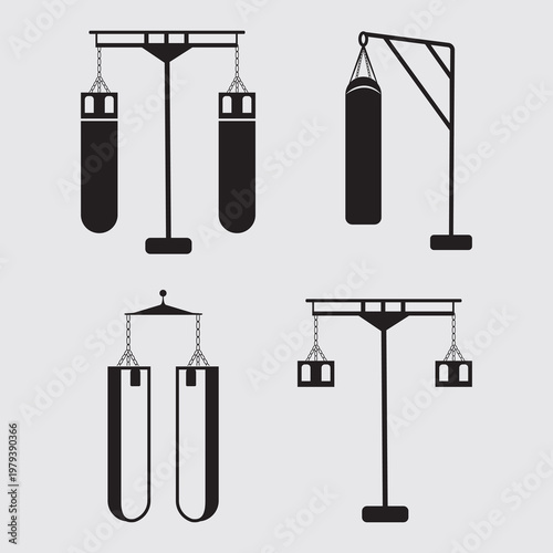 Boxing Punching Bags and Stands Illustration Set