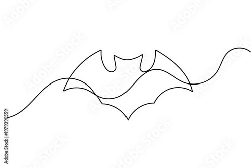 Flying bat continuous one line drawing minimalist style isolated outline vector illustration