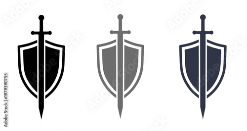 Vector illustration of sword and shield icon set 